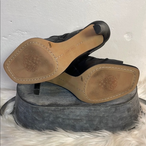 #0178 NWOT Vince Camuto Black Leather Slingback Ruched Open Toe Heels-6.5 - Picture 11 of 13